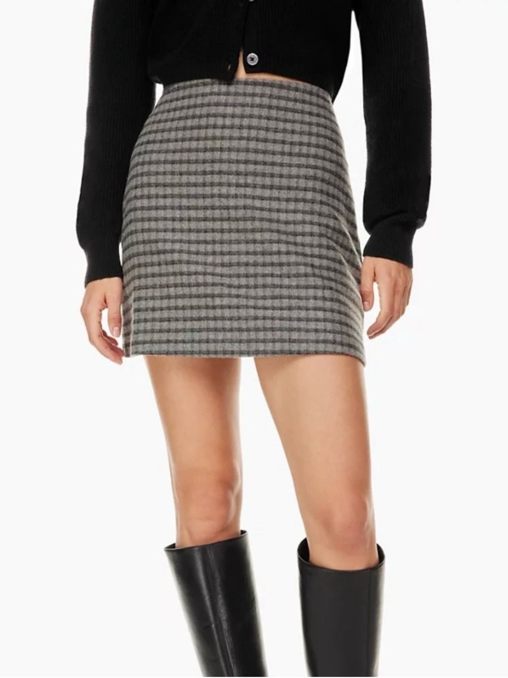 Aritzia Wilfred Classic Gray Plaid A-Line Mini Skirt